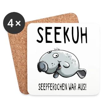 Fröhliche Seekuh - Seekühe - Sirenia - Comic - Untersetzer (4er-Set) - Weiß - Vorne