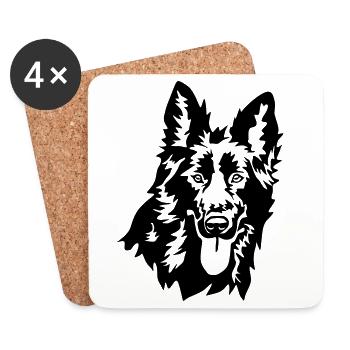 Tête de berger allemand - Dessous de verre (lot de 4) - blanc - Devant
