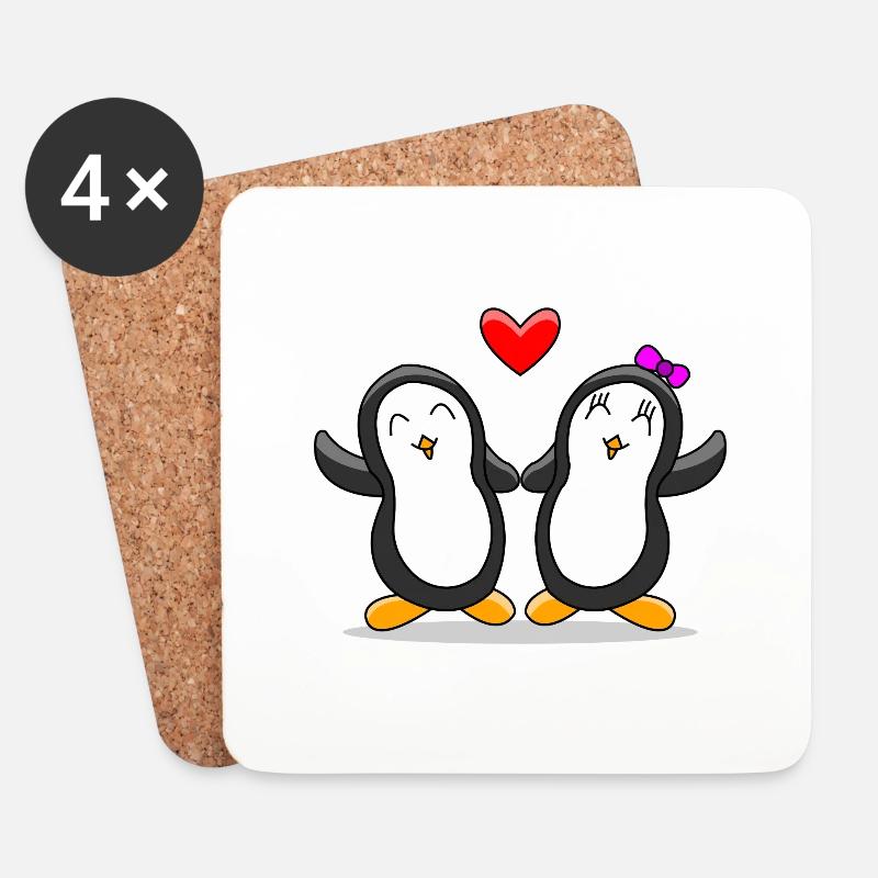 Pinguin Paar - Untersetzer (4er-Set) - Weiß