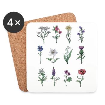 Verschiedene Wildblumen - Untersetzer (4er-Set) - Weiß - Vorne