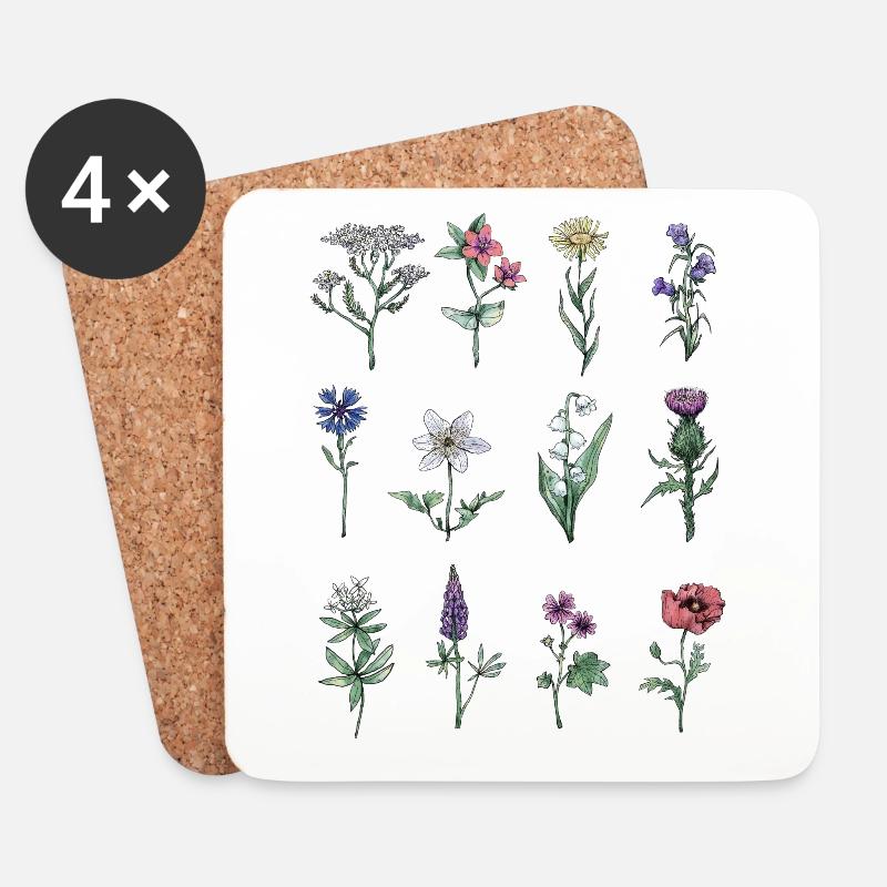 Verschiedene Wildblumen - Untersetzer (4er-Set) - Weiß