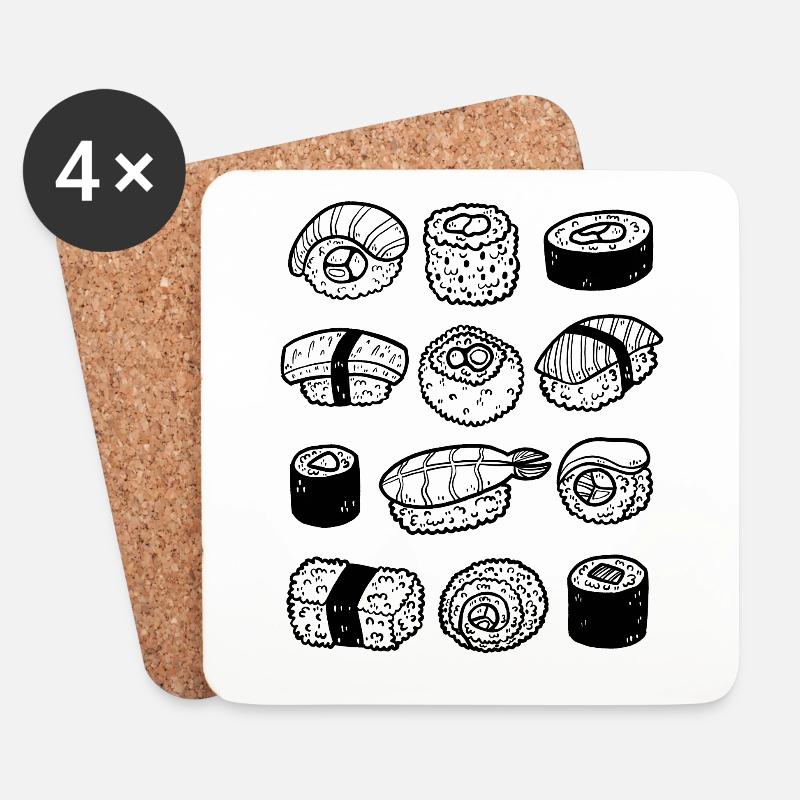 Sushi Line Art - Untersetzer (4er-Set) - Weiß
