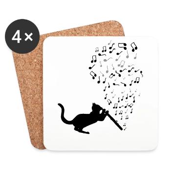 Art de la clé de clarinette musique chats mignons - Dessous de verre (lot de 4) - blanc - Devant