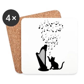 Süße Katzen Musik Harfe Notenschlüssel Kunst Musik - Untersetzer (4er-Set) - Weiß - Vorne
