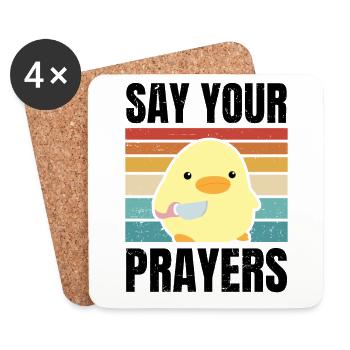 Say your prayers cute duck with knife meme chicken - Coasters (set of 4) - white - Front