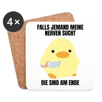 Nerven Ende Ente mit Messer Meme Gans Küken Spruch - Untersetzer (4er-Set) - Weiß - Vorne