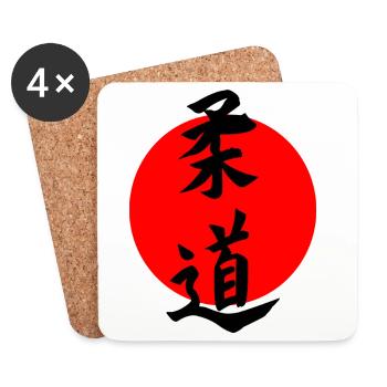 Judo en écriture kanji japonaise avec soleil rouge - Dessous de verre (lot de 4) - blanc - Devant