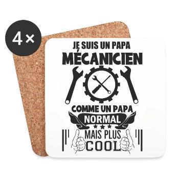 Papa mécanicien - Dessous de verre (lot de 4) - blanc - Devant