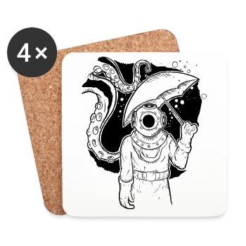 Fonds marins dessin sketchy old school - Dessous de verre (lot de 4) - blanc - Devant
