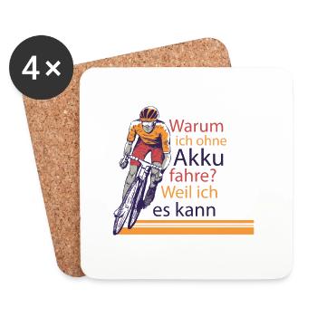 Lustiger Radfahrer Spruch Warum Ich ohne Akku - Untersetzer (4er-Set) - Weiß - Vorne