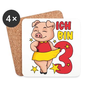 3. Geburtstag Mädchen süßes Schweinchen Ich bin 3 - Untersetzer (4er-Set) - Weiß - Vorne