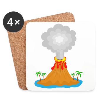 Volcano, eruption, volcanic island, lava, palm trees, mountain - Coasters (set of 4) - white - Front