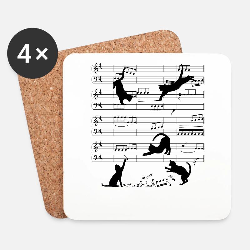 Katzen auf Notenlinien - Untersetzer (4er-Set) - Weiß