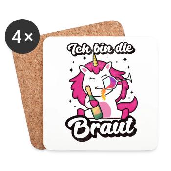 Ich bin die Braut Einhorn JGA Hochzeit Junggeselle - Untersetzer (4er-Set) - Weiß - Vorne