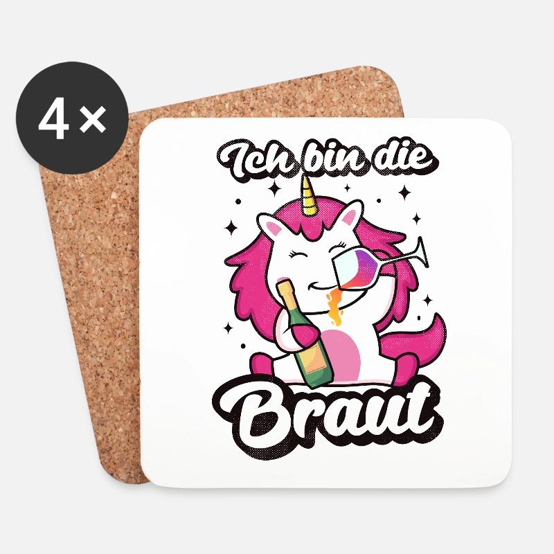 Ich bin die Braut Einhorn JGA Hochzeit Junggeselle - Untersetzer (4er-Set) - Weiß