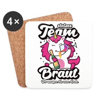 Team Braut JGA Einhorn Hochzeit Junggesellinnen - Untersetzer (4er-Set) - Weiß - Vorne