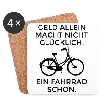 Geld allein macht nicht glücklich - Fahrrad schon - Untersetzer (4er-Set) - Weiß - Vorne