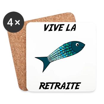RETRAITE. VIVE LA RETRAITE. PÊCHE. MER. VACANCES. - Dessous de verre (lot de 4) - blanc - Devant