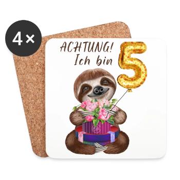 Ich bin Fünf Faultier zum 5. Geburtstag - Untersetzer (4er-Set) - Weiß - Vorne