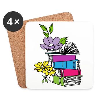 Livres avec des fleurs - Dessous de verre (lot de 4) - blanc - Devant