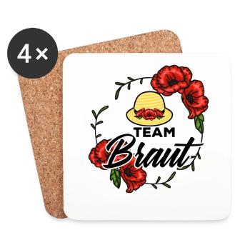 Team Braut Hochzeitsnacht Damenhut Rosenkranz Crew - Untersetzer (4er-Set) - Weiß - Vorne