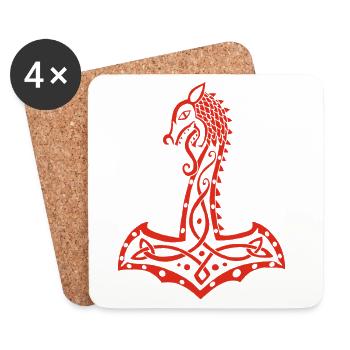 Loup rouge et marteau de Thor - Dessous de verre (lot de 4) - blanc - Devant