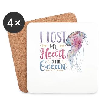 J’ai perdu mon cœur à cause des méduses de l’océan - Dessous de verre (lot de 4) - blanc - Devant