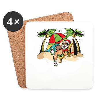 Christmas In Juli, Party, Surfen, Santa Hawaiian - Untersetzer (4er-Set) - Weiß - Vorne