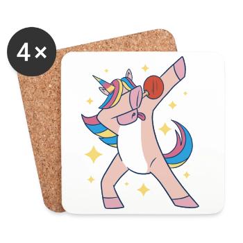 Dabbing Unicorn Tennis de table Raquette Tennis de table - Dessous de verre (lot de 4) - blanc - Devant