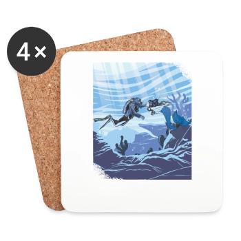 Plongeur sous-marin embrassant la sirène - Dessous de verre (lot de 4) - blanc - Devant