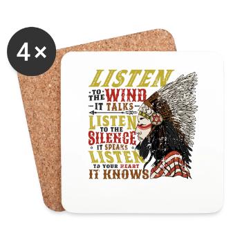 Wind Talks Silence Speaks Heart Knows Indians - Coasters (set of 4) - white - Front
