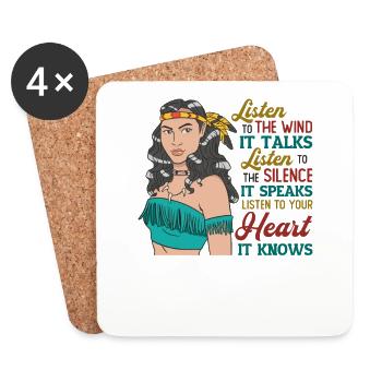 Wind Talks Silence Speaks Heart Knows Indians - Coasters (set of 4) - white - Front