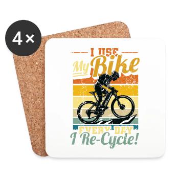 I Use My Bike Every Day I Re-Cycle, Cycling. - Coasters (set of 4) - white - Front