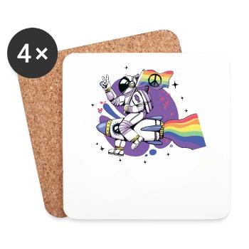 LGBT, arc-en-ciel, drapeau de la paix, astronaute. - Dessous de verre (lot de 4) - blanc - Devant