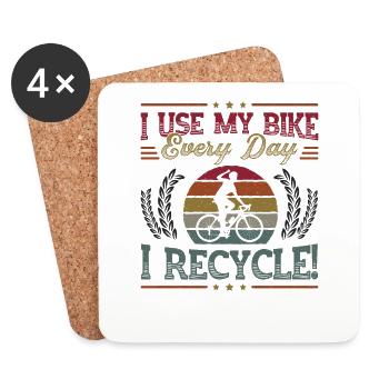 I use my bike every day I re-cycle cycling. - Coasters (set of 4) - white - Front