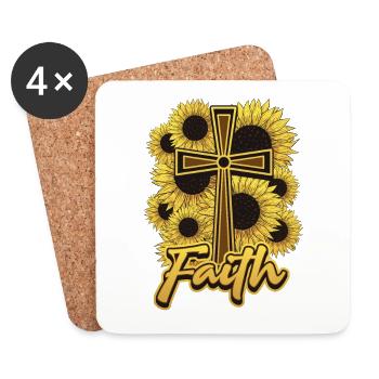 Religious Sunflower Cross Christian Faith - Coasters (set of 4) - white - Front