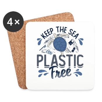 Keep the Sea Plastic-Free Save The Ocean - Coasters (set of 4) - white - Front