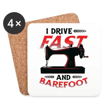 I Drive Fast And Barefoot Sewing Machine - Coasters (set of 4) - white - Front