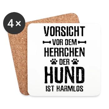 Vorsicht Herrchen Hund ist harmlos Gassi - Untersetzer (4er-Set) - Weiß - Vorne