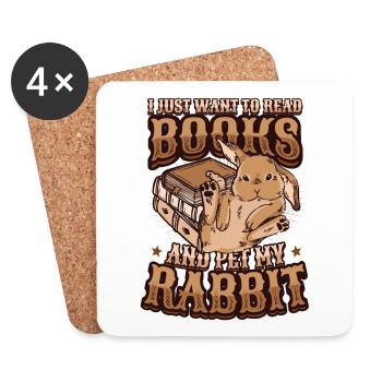 Reading books and petting my rabbit. - Coasters (set of 4) - white - Front