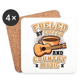 Propulsé par le café et la musique country. - Dessous de verre (lot de 4) - blanc - Devant