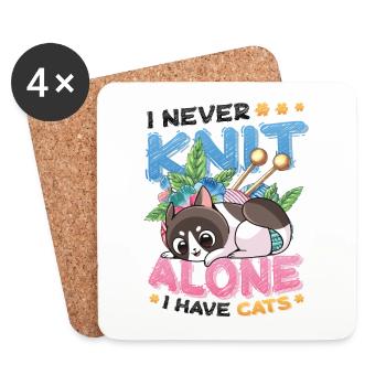 Ich Stricke Nie Allein, Ich Habe Katzen - Untersetzer (4er-Set) - Weiß - Vorne