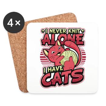 I never knit alone, I have cats. - Coasters (set of 4) - white - Front