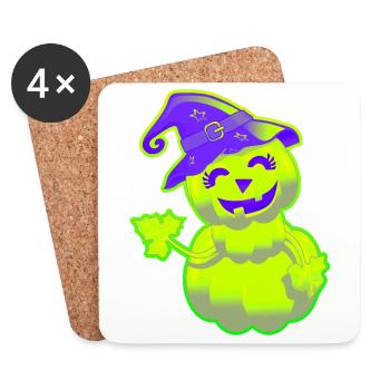 Mignonne Citrouille d'Halloween – Vert - Dessous de verre (lot de 4) - blanc - Devant
