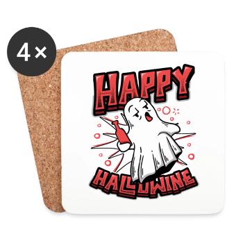 Cheerful Halloween ghost drinks wine. - Coasters (set of 4) - white - Front
