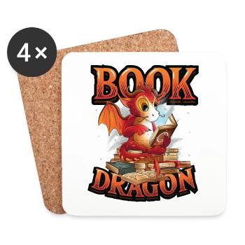 Bookworm, reading book, dragon. - Coasters (set of 4) - white - Front