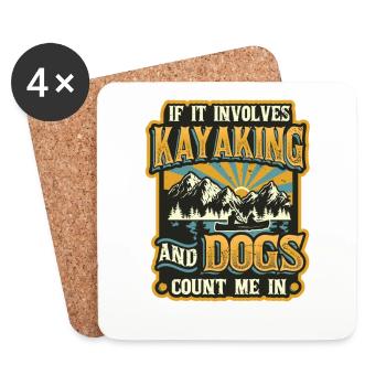 Kayak et chiens, pagaie. - Dessous de verre (lot de 4) - blanc - Devant