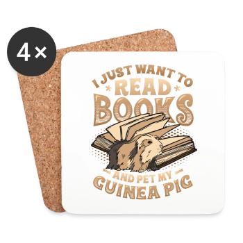 Bookworm Reading books, guinea pigs - Coasters (set of 4) - white - Front