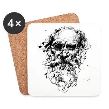 Visage à l'encre de chine - Dessous de verre (lot de 4) - blanc - Devant