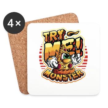 Versuchen Sie Mich! Monster Liebt Pizza - Untersetzer (4er-Set) - Weiß - Vorne
